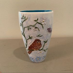 Vintage Painted Flower And Bird Vase